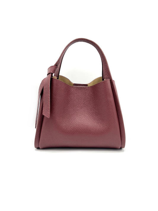 Genuine Leather Knot Handbag S - Bordeaux