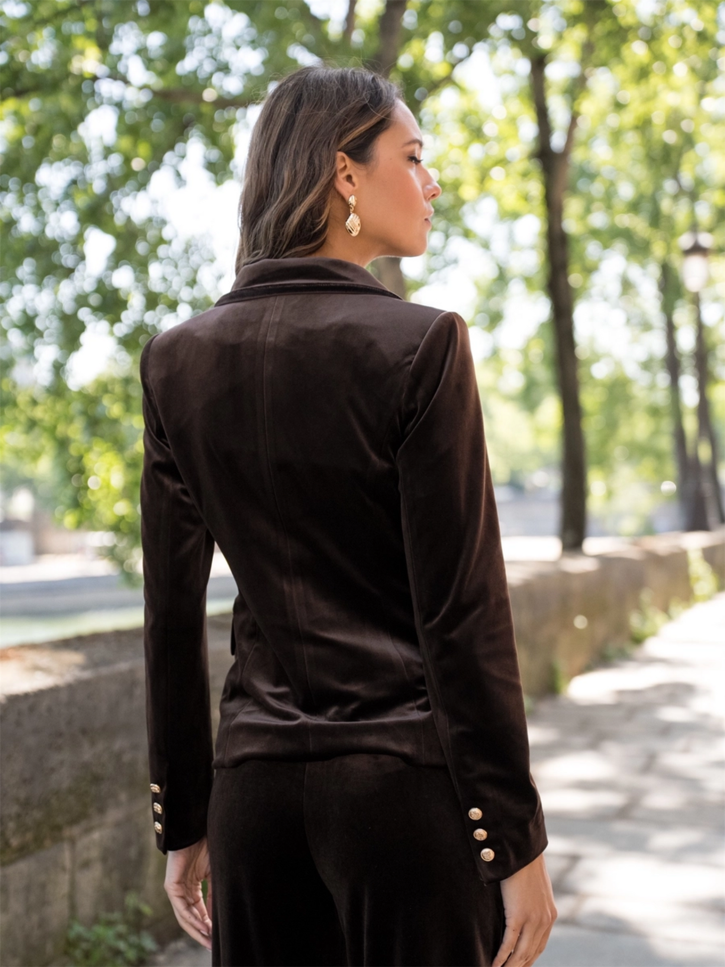 Double Breasted Velvet Blazer W/Gold Buttons - Choco