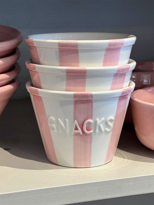 Snacksskål - Rosastripet M/Hvit Tekst