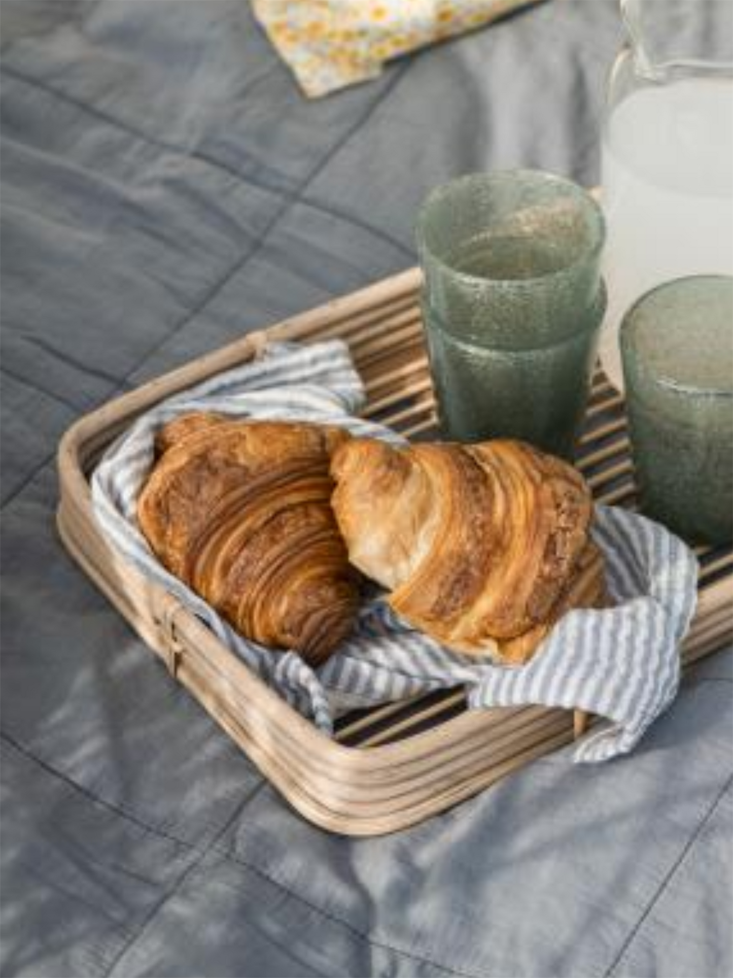 Kjøkkenhåndkle Asger - Natur M/Støvblå Striper