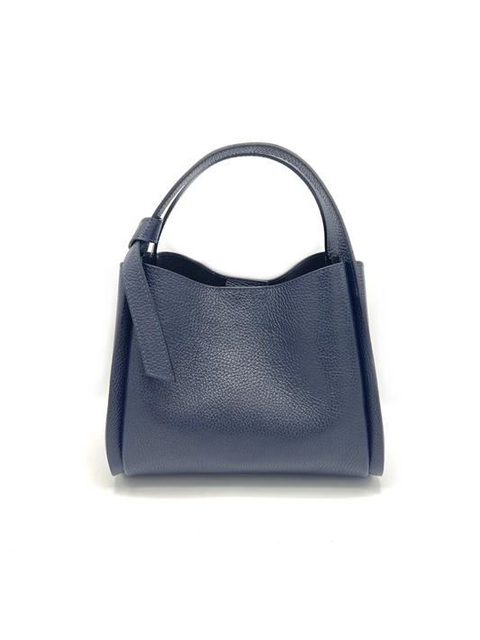 Genuine Leather Knot Handbag S - Dark Blue