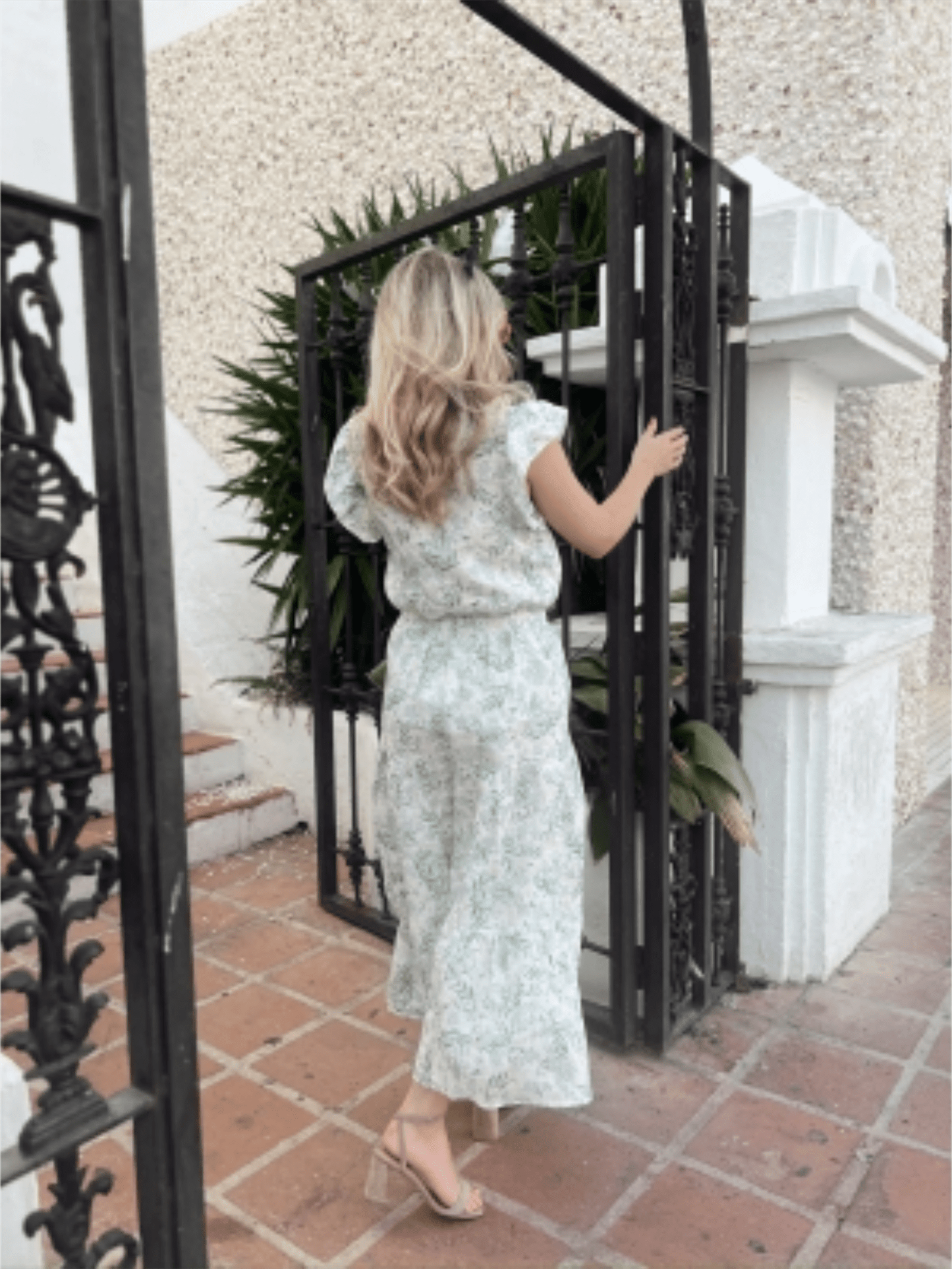 Amara Long Skirt - Blue Leaf Print - at home