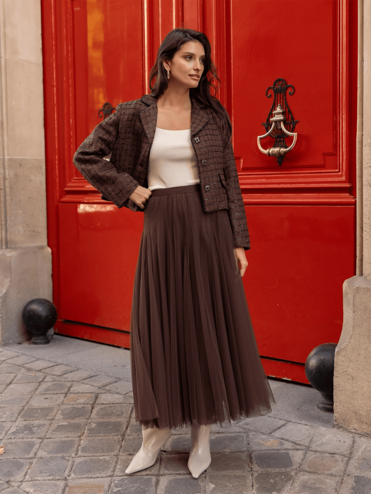 Amber Tulle Skirt - Choco - at home
