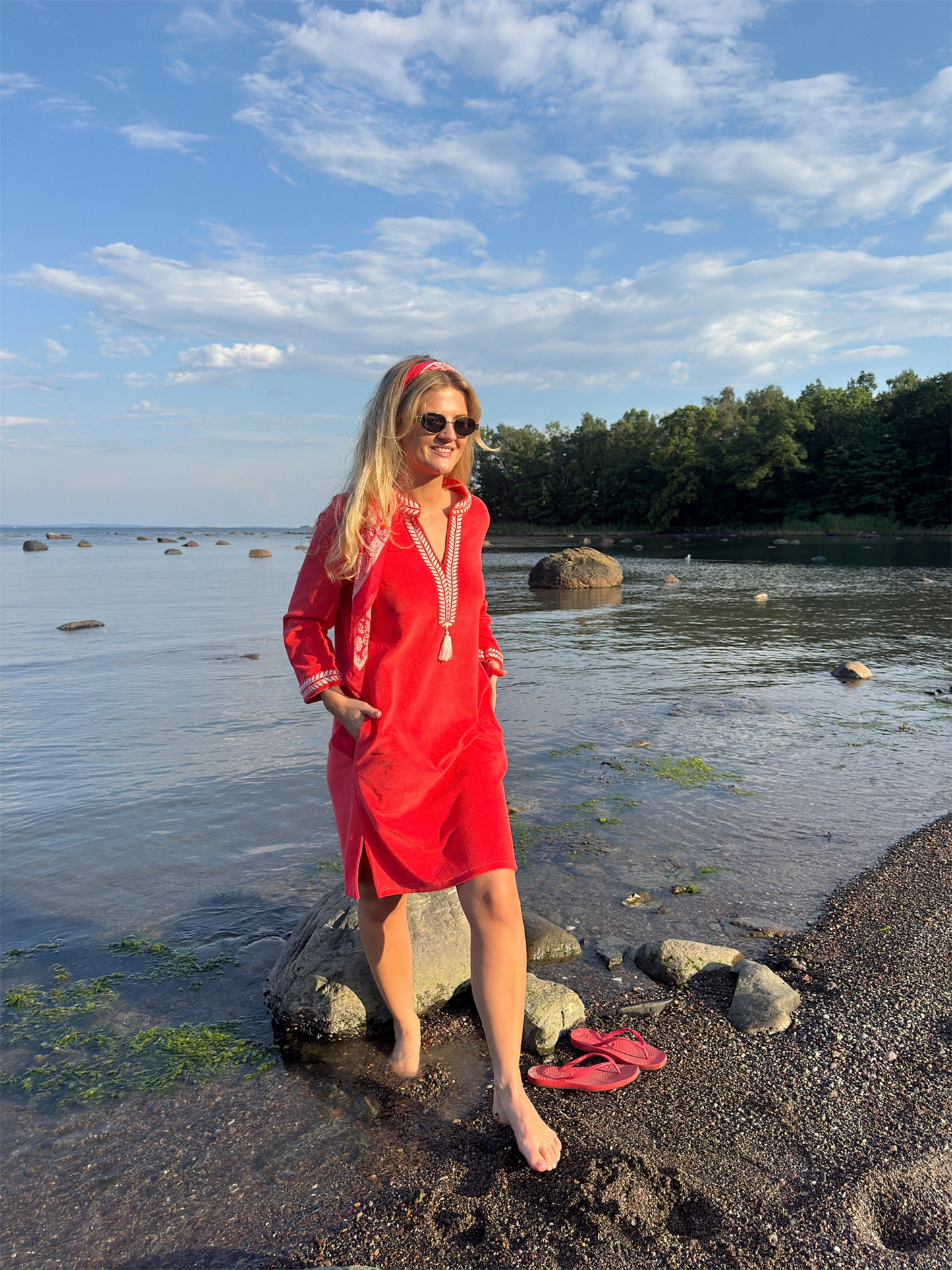 Kaftan Short Dress - Coral
