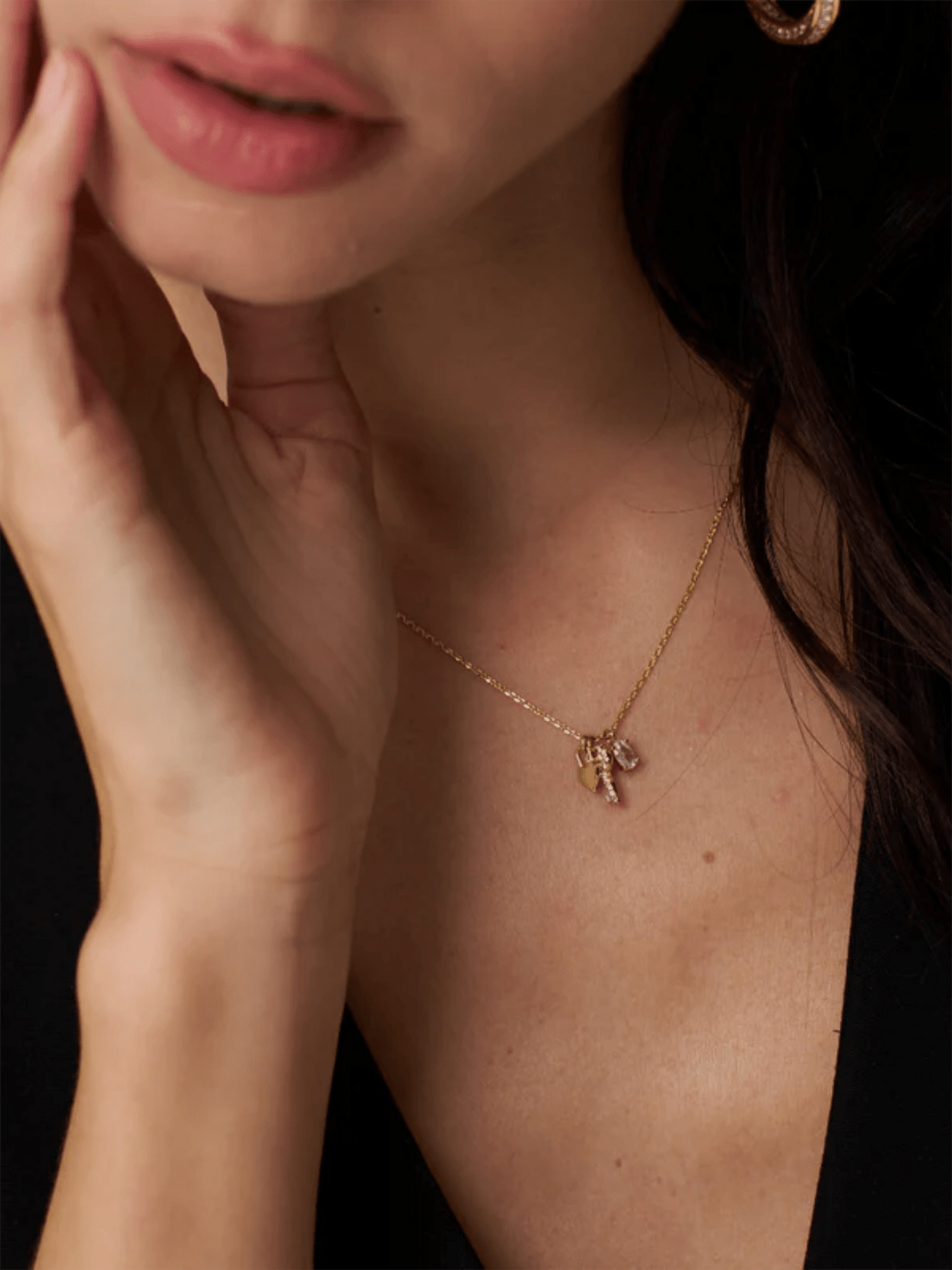 Charm Cluster Necklace - Gold - at home