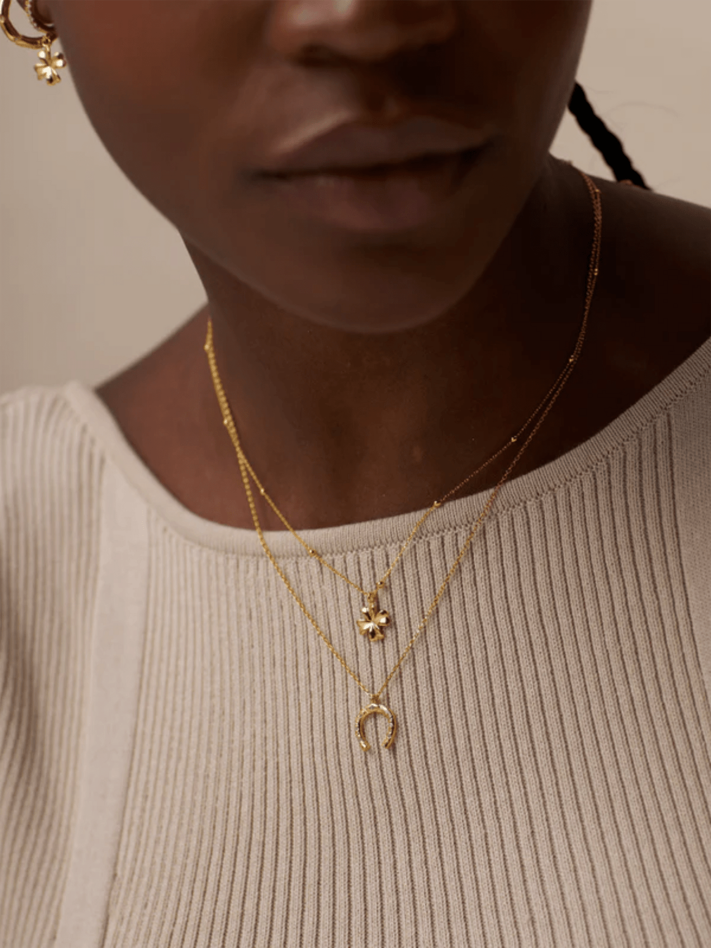 Clover Charm Necklace - Gold - at home