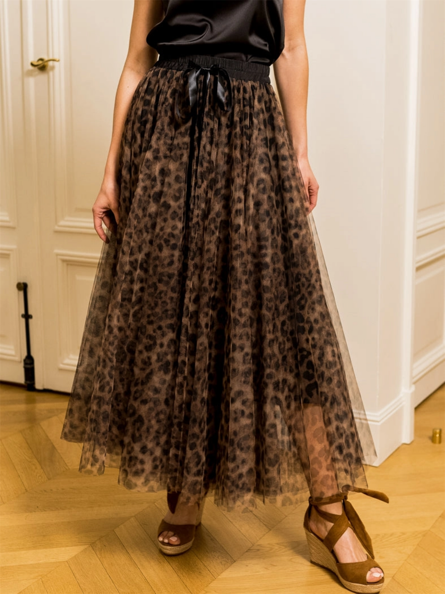Aria Long Tulle Skirt - Leopard