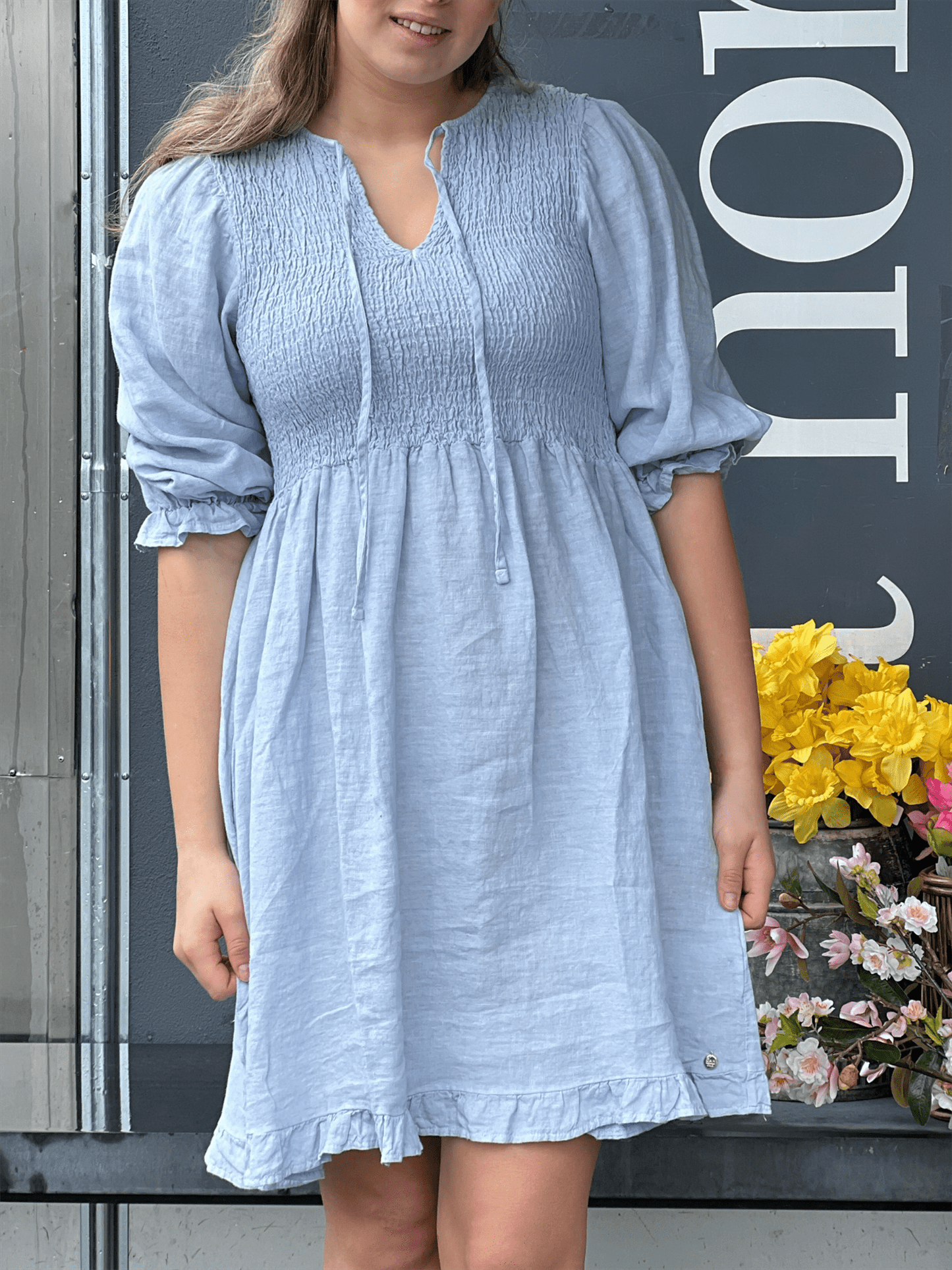 Ella Smock Dress - Sky - at home
