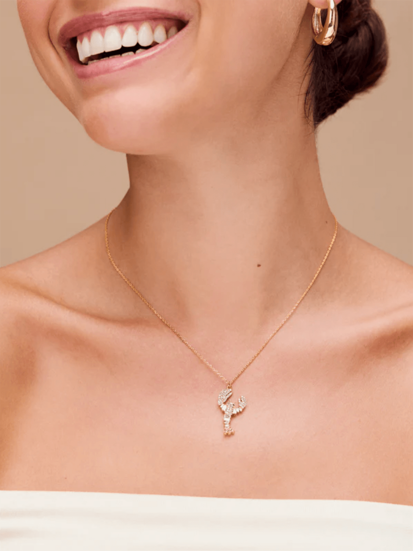Embellished Lobster Charm Necklace - Gold - at home