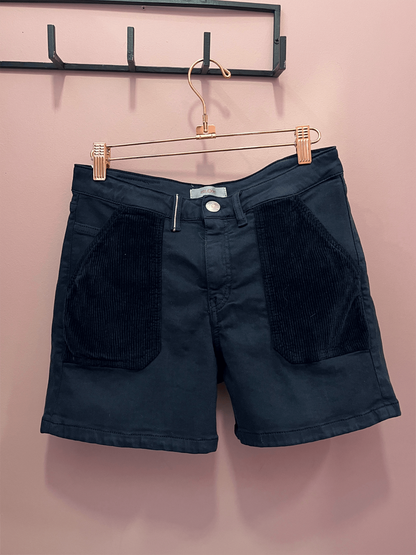 Emilia Cashmere Cord Shorts - Navy - at home