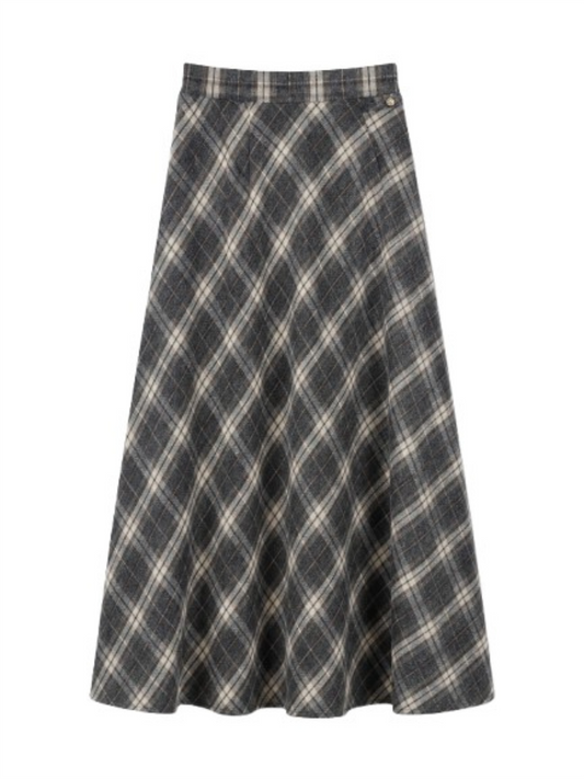 Check Skirt Long - Grey
