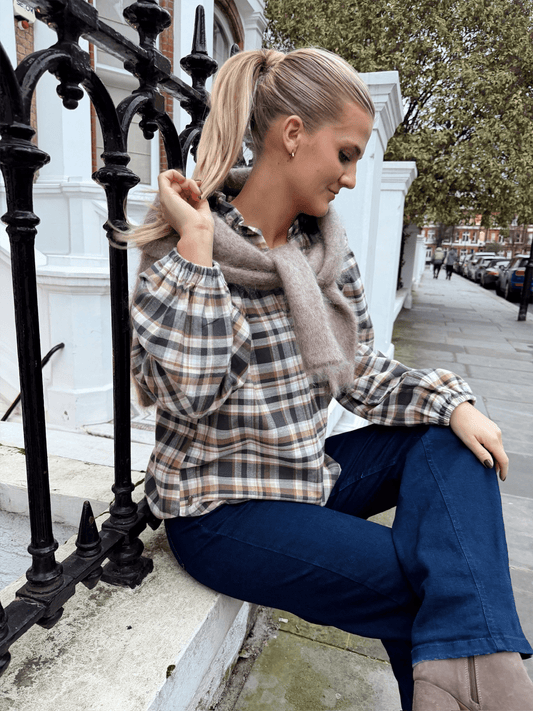 Flannel Shirt Puff - Pink Blue Check - at home