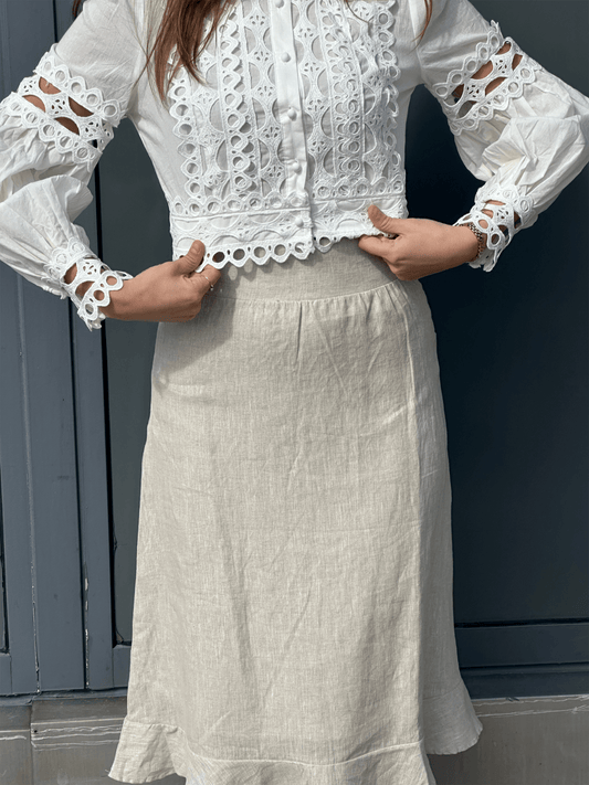 Franca Linen Skirt - Beige Melange - at home