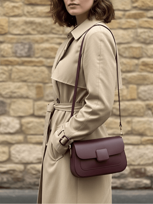 Genuine Leather Baguette Handbag S - Bordeaux - at home