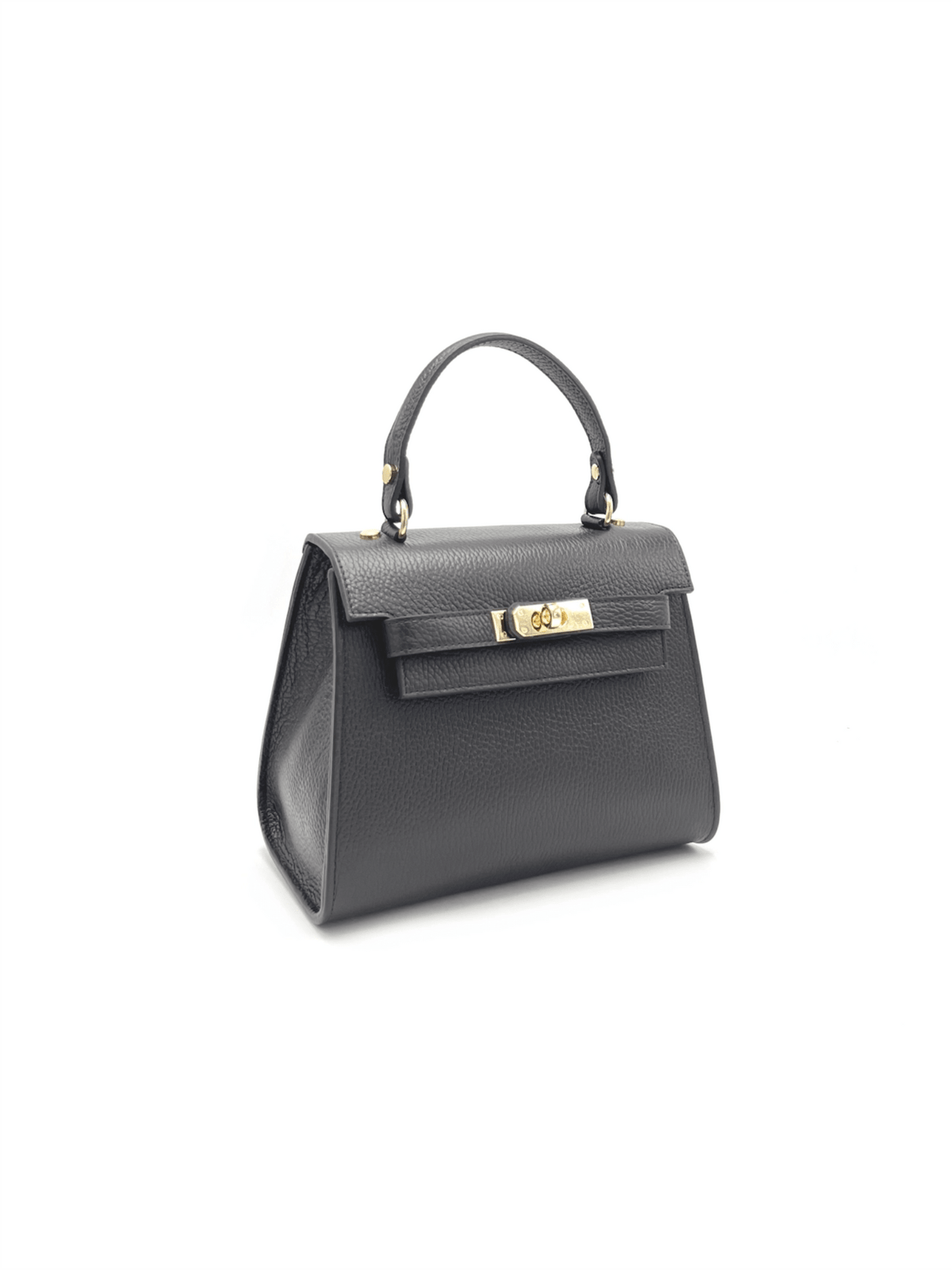Genuine Leather Flap Handbag S - Dark Brown - at home
