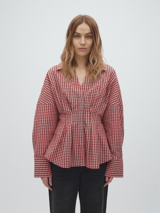 Isidor-M Blouse - Red Aura Check - at home