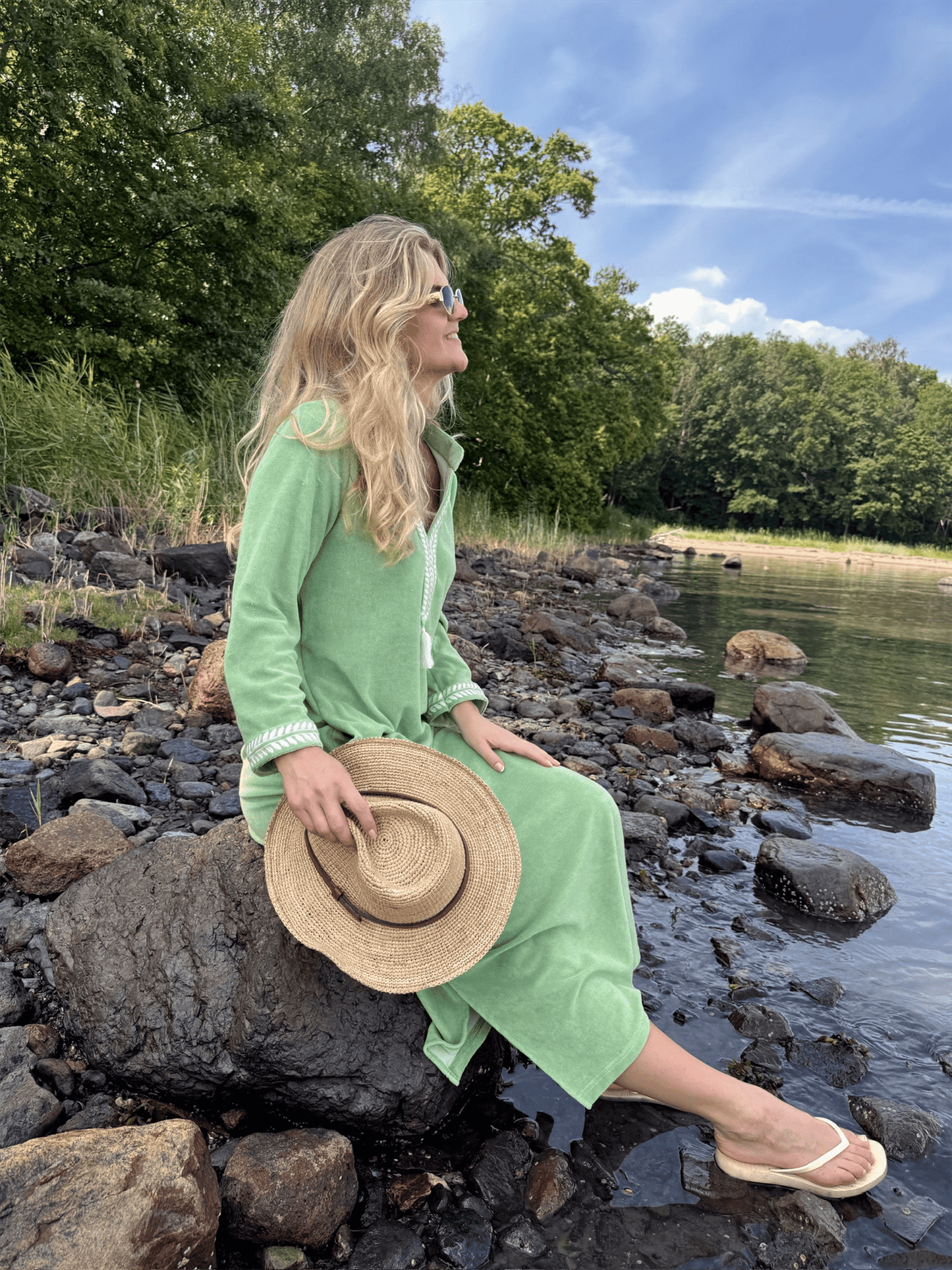Kaftan Long Dress - Aspen Green - at home