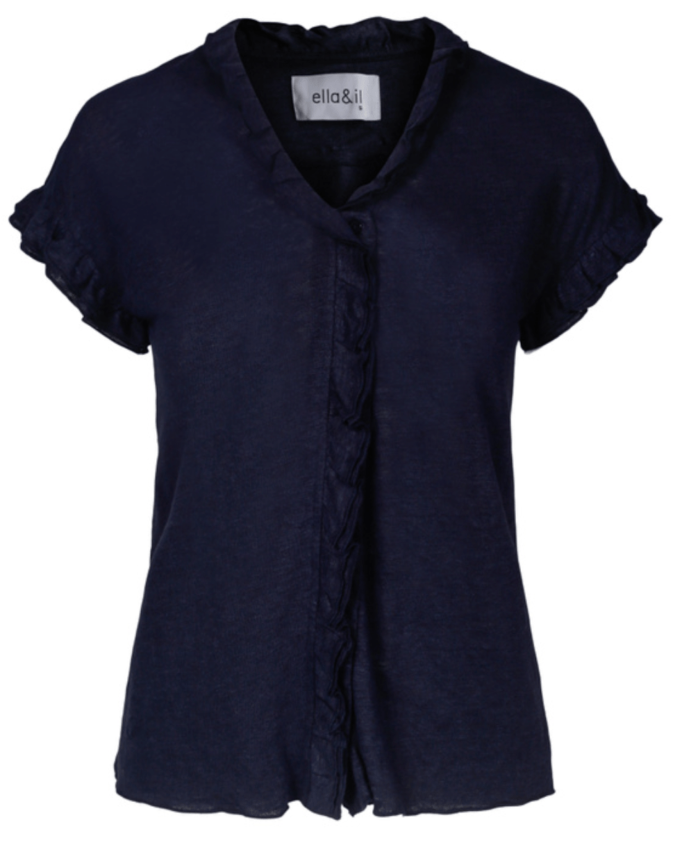 Karianne Linen Tee - Navy - at home
