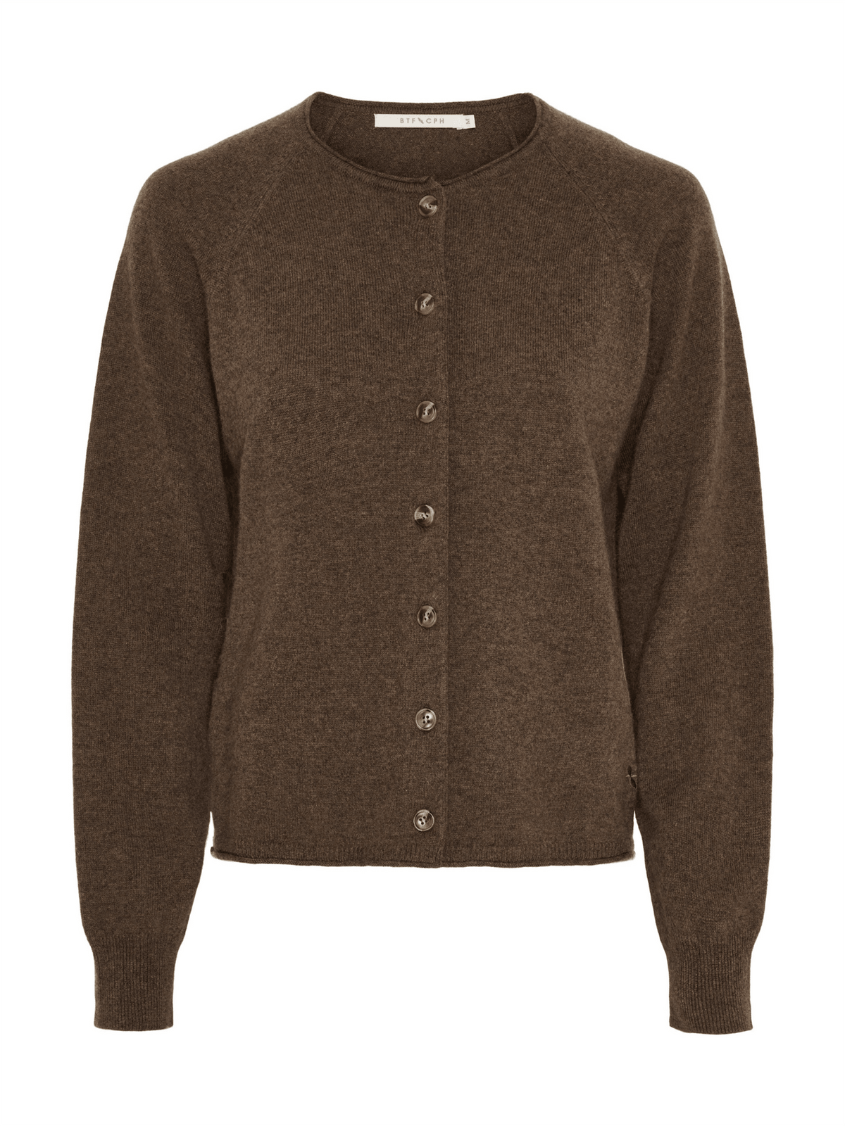 Karla Pure Cashmere Cardigan - Dark Brown Melange - at home