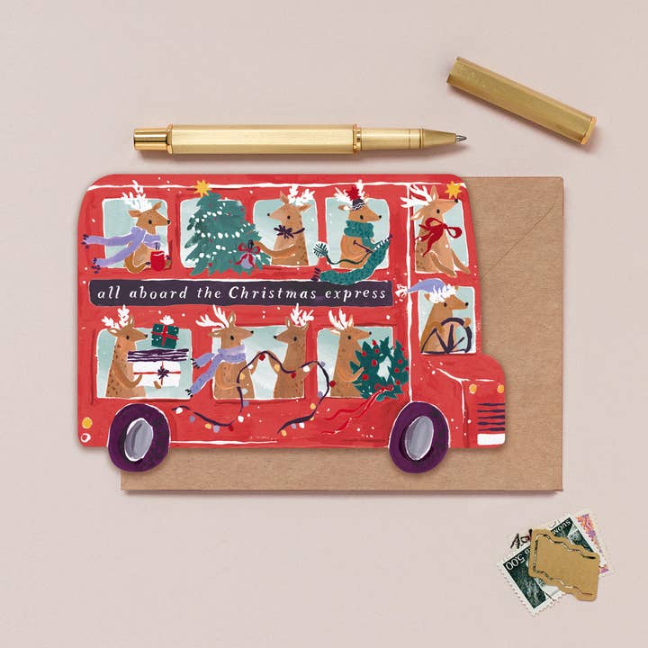 Kort 10.5x15cm - Reindeer Bus - at home