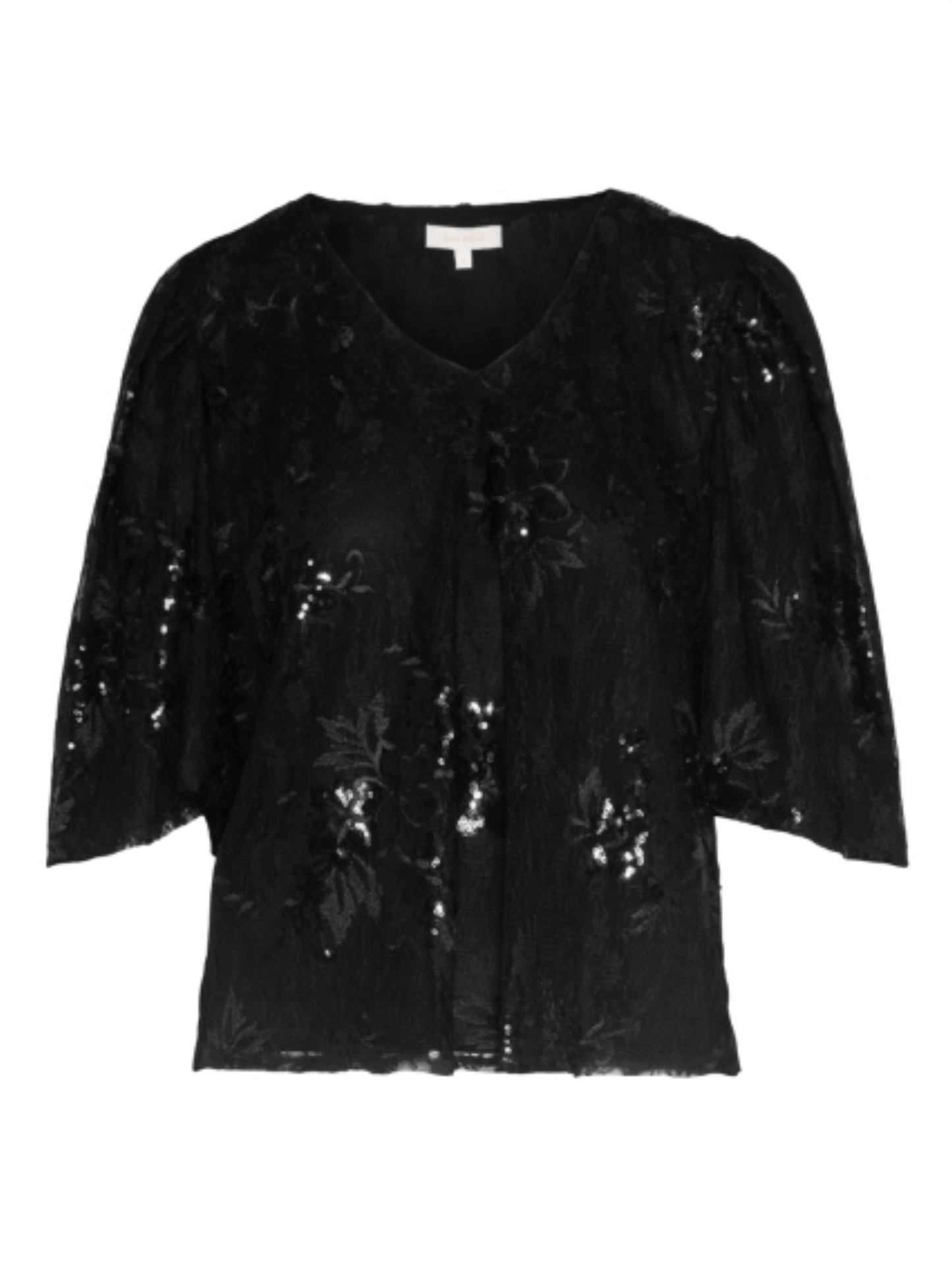 Lace Sequin Short Sleeve - Black - at home