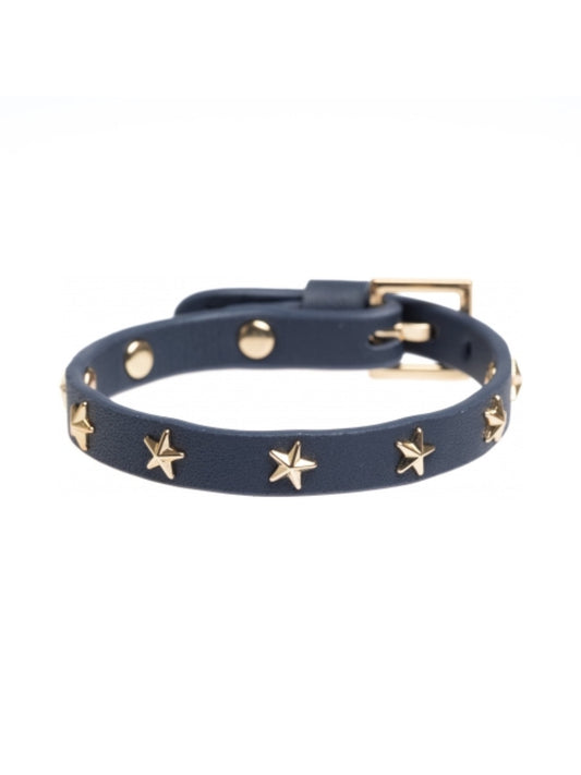 Leather Star Stud Bracelet Mini - Navy Blue - at home