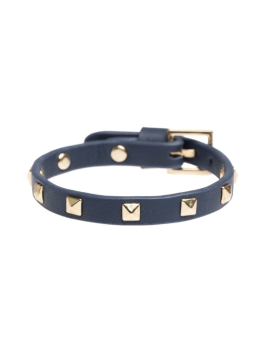 Leather Stud Bracelet Mini - Navy Blue - at home