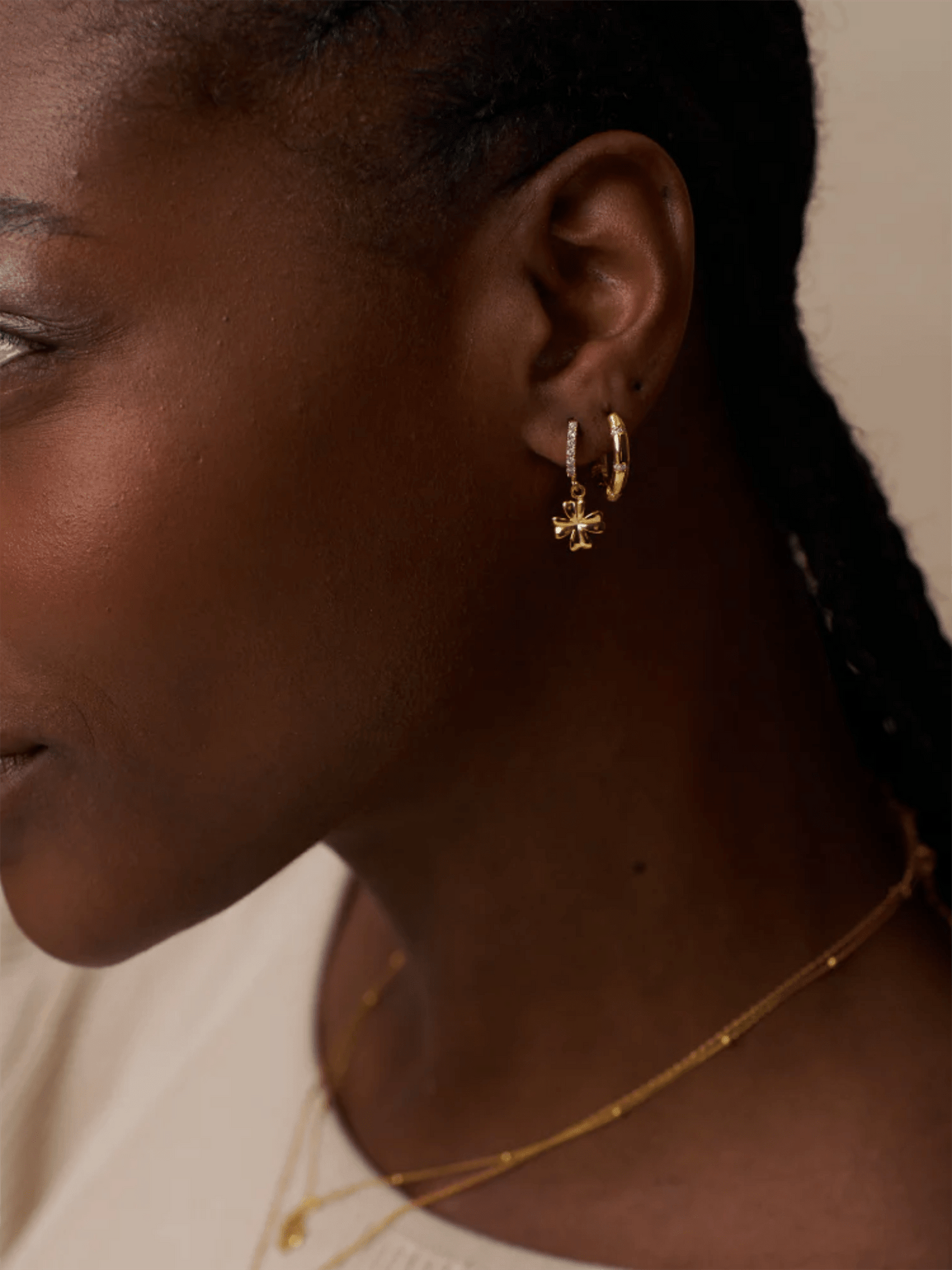 Lucky Clover Charm Pave Hoops - at home