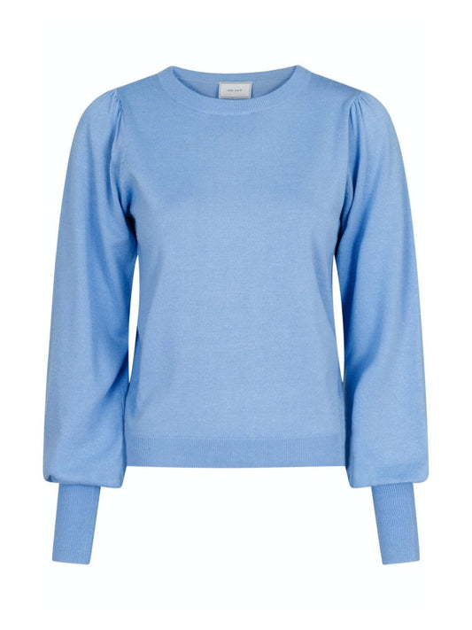 Magdalena Solid Knit Blouse - Sky Blue - at home