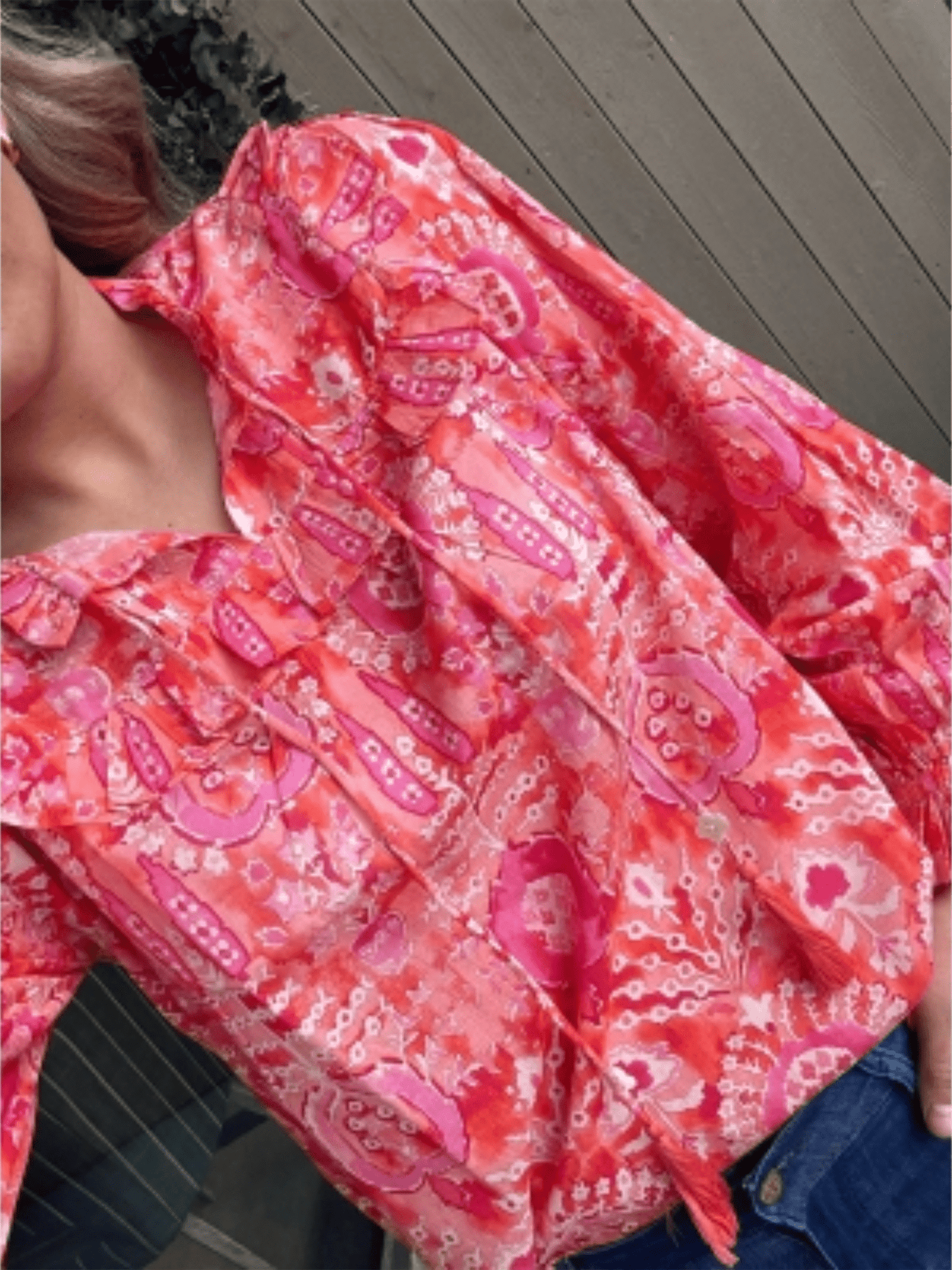 Malina Blouse - Orange Ikat - at home