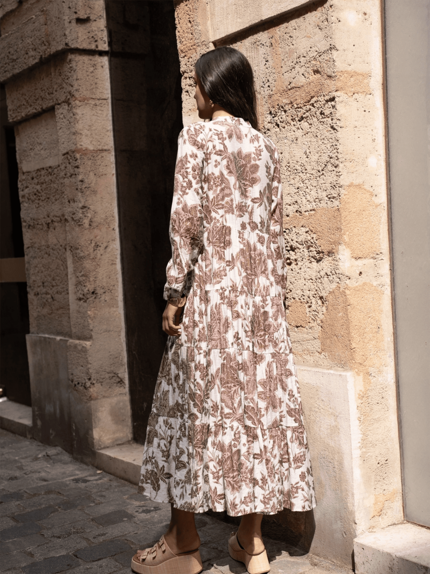Marbella Silk Dress - Floral Choco - at home
