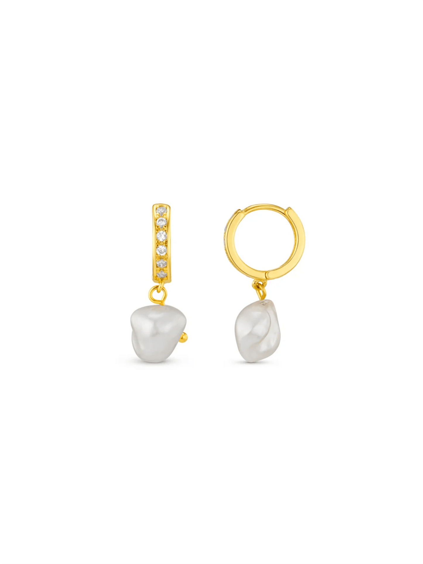 Pave & Organic Pearl Drop Hoops - at home
