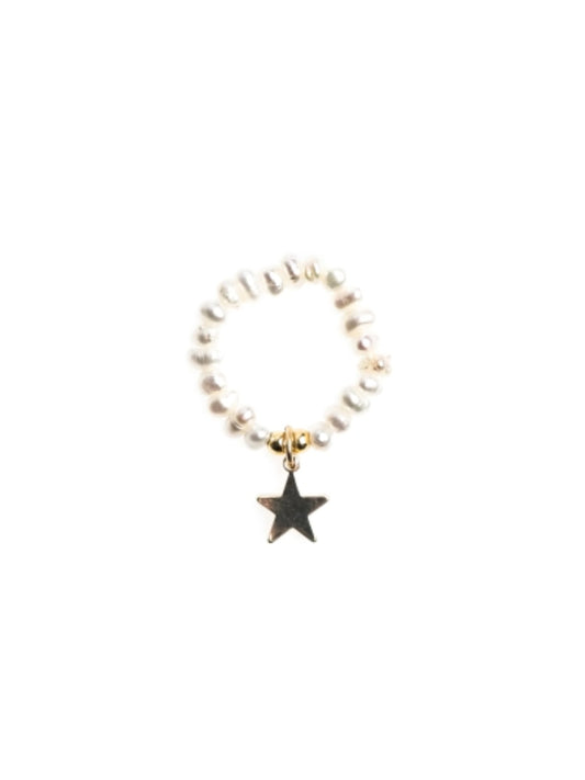 Pearl Ring W/Star Charm - White Pearl - at home