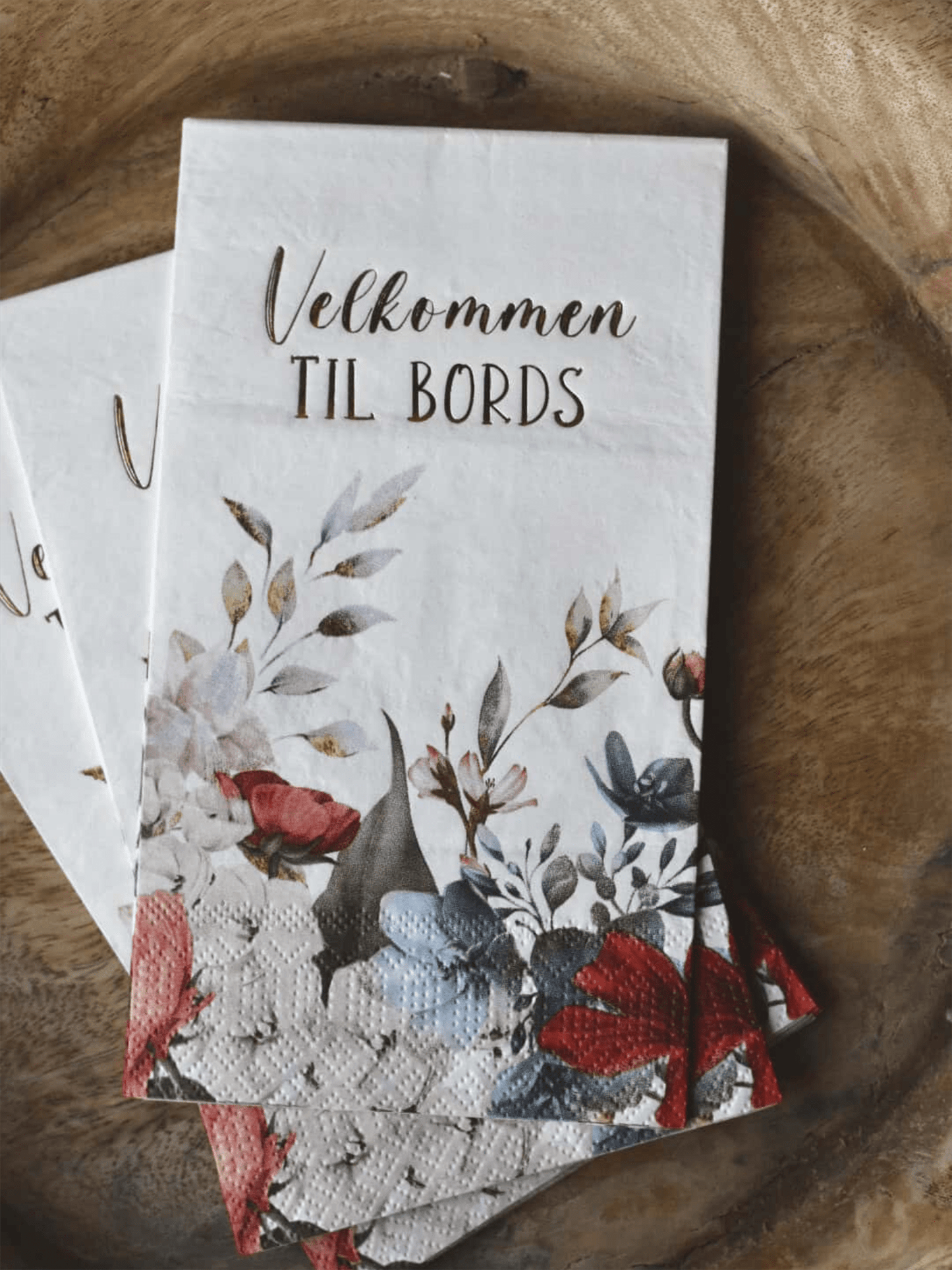 Servietter - Velkommen Til Bords 33x40cm Rød/Blå Blomster - at home