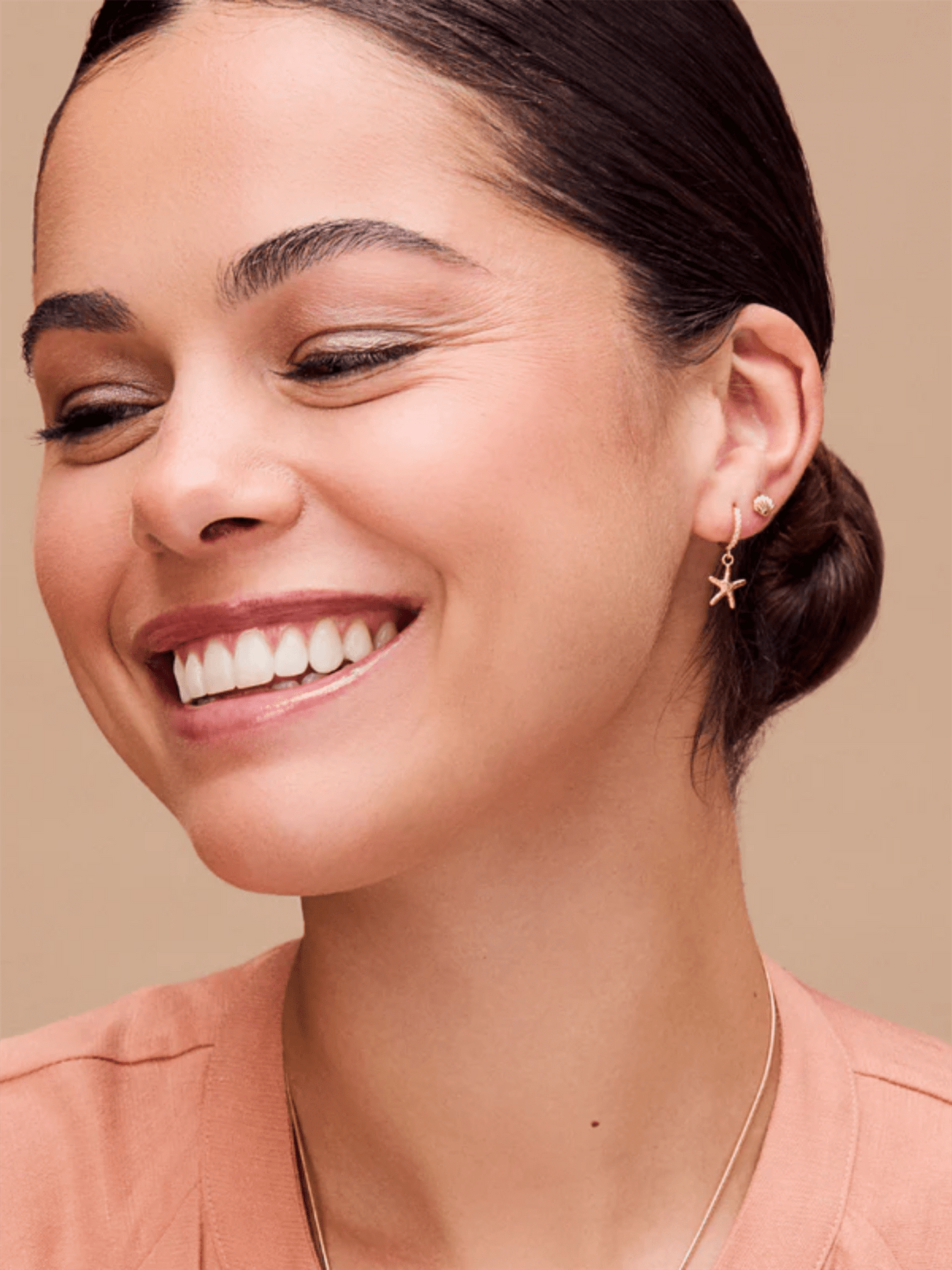 Starfish & Pearl Micro Hoops - Gold - at home