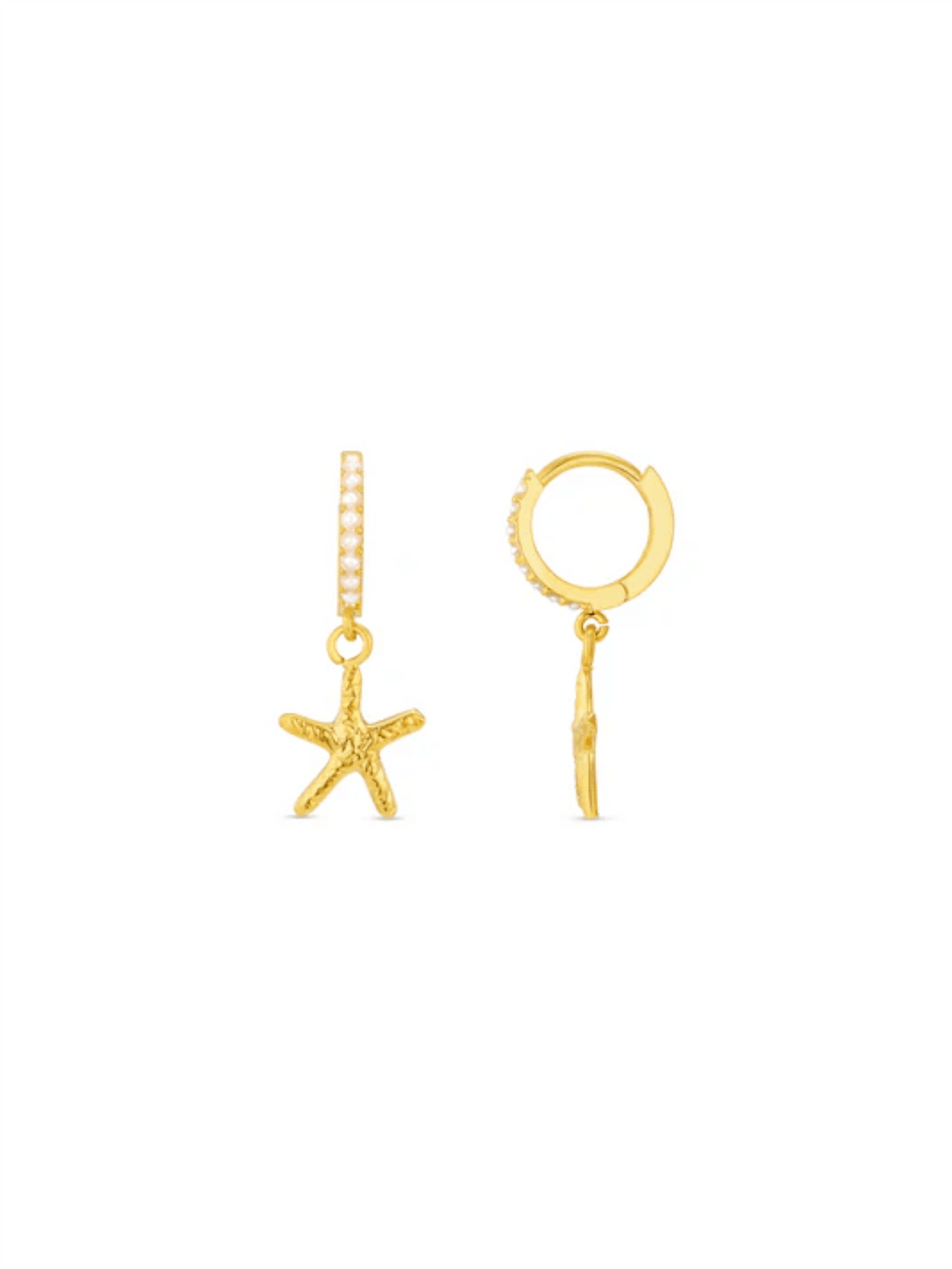 Starfish & Pearl Micro Hoops - Gold - at home