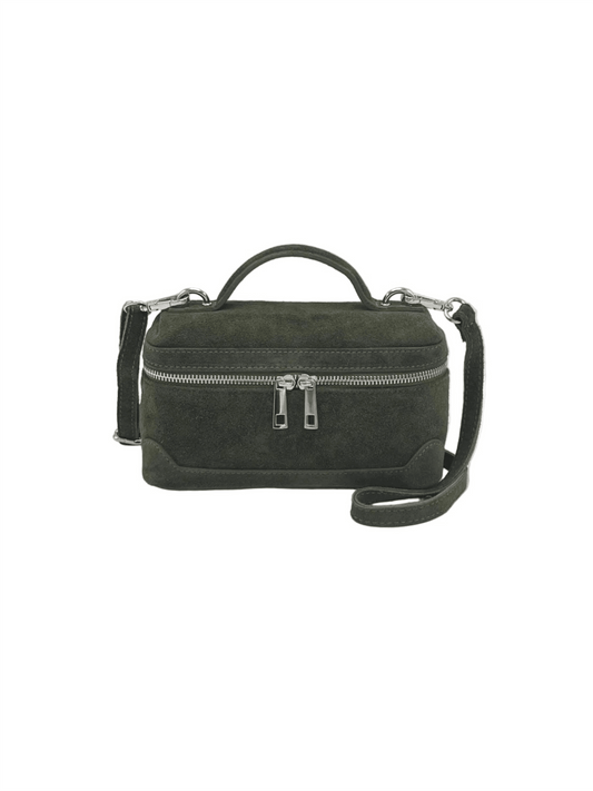 Suede Leather Box Handbag S - Olive - at home