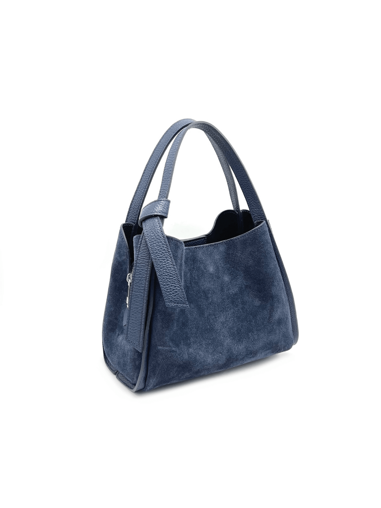 Suede Leather Knot Handbag - Dark Blue - at home