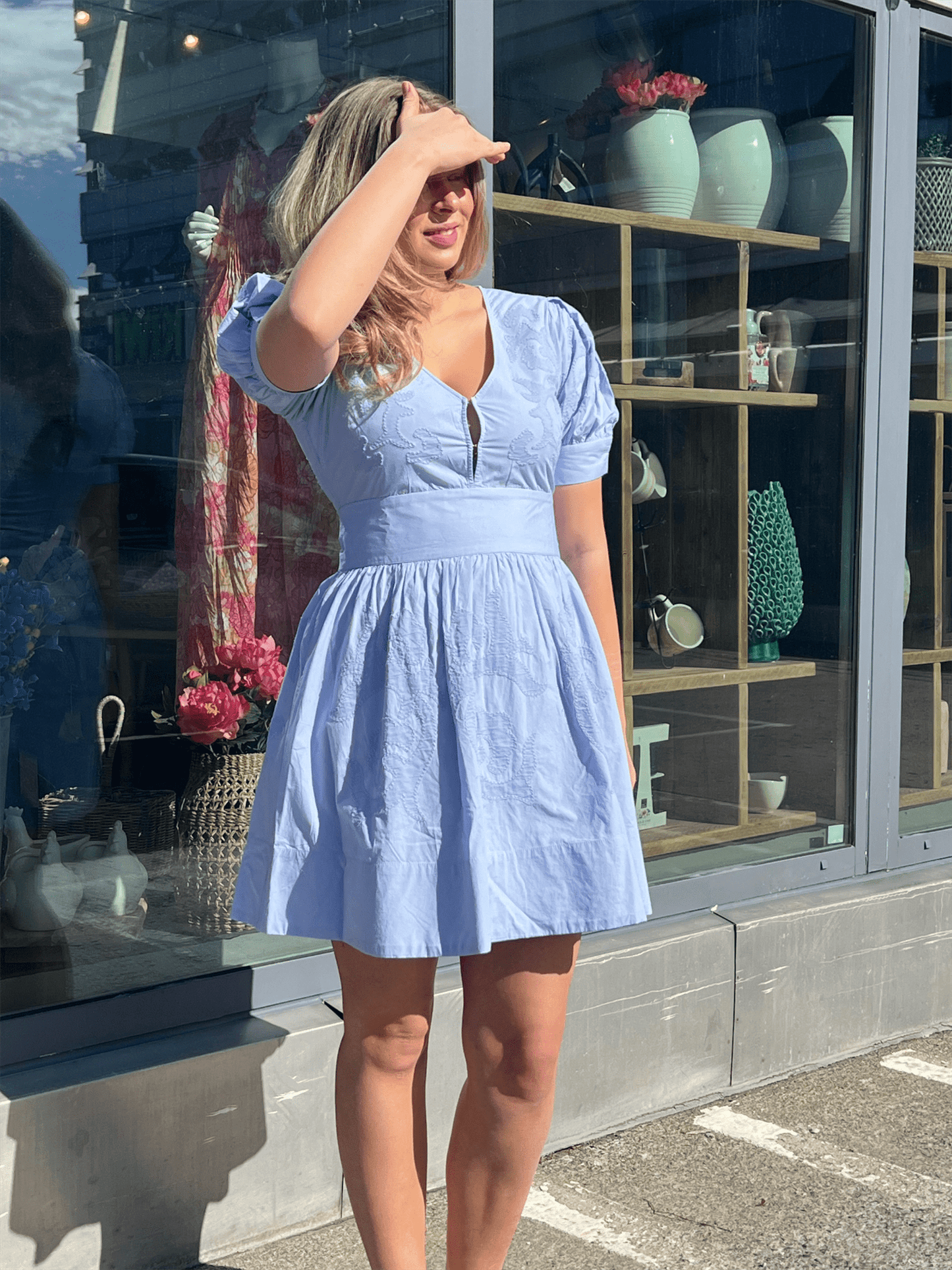 Zenda Embroidery Dress - Lavender Lustre - at home