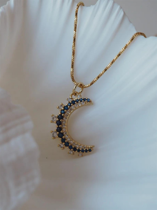 Crescent Moon Necklace - Blue