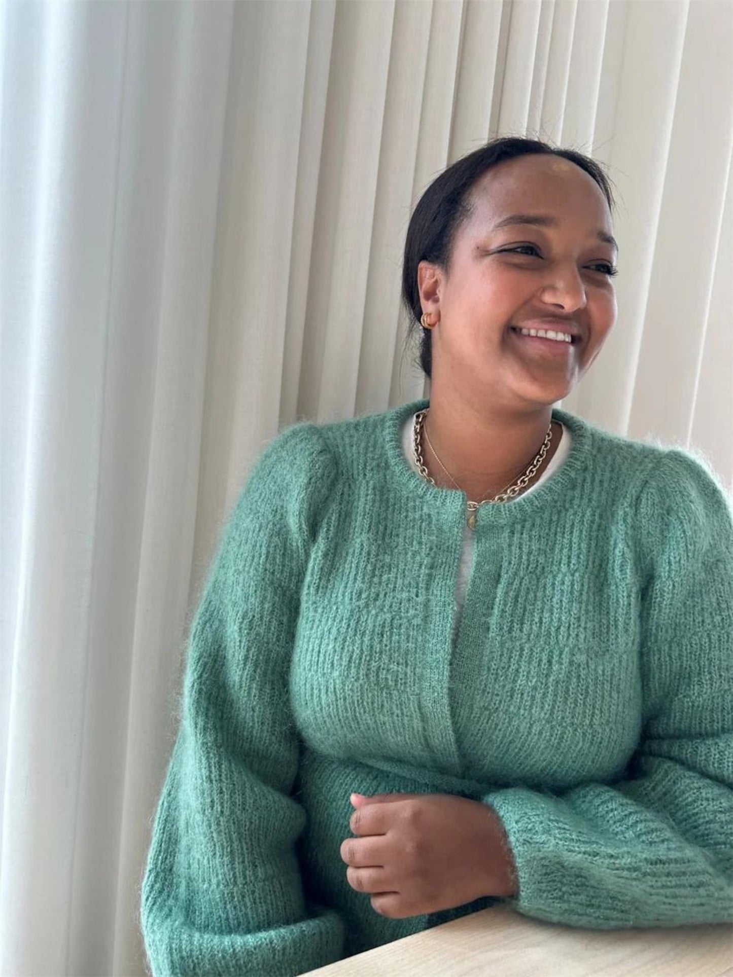 Fredrikke Chunky Cardigan - Green - at home