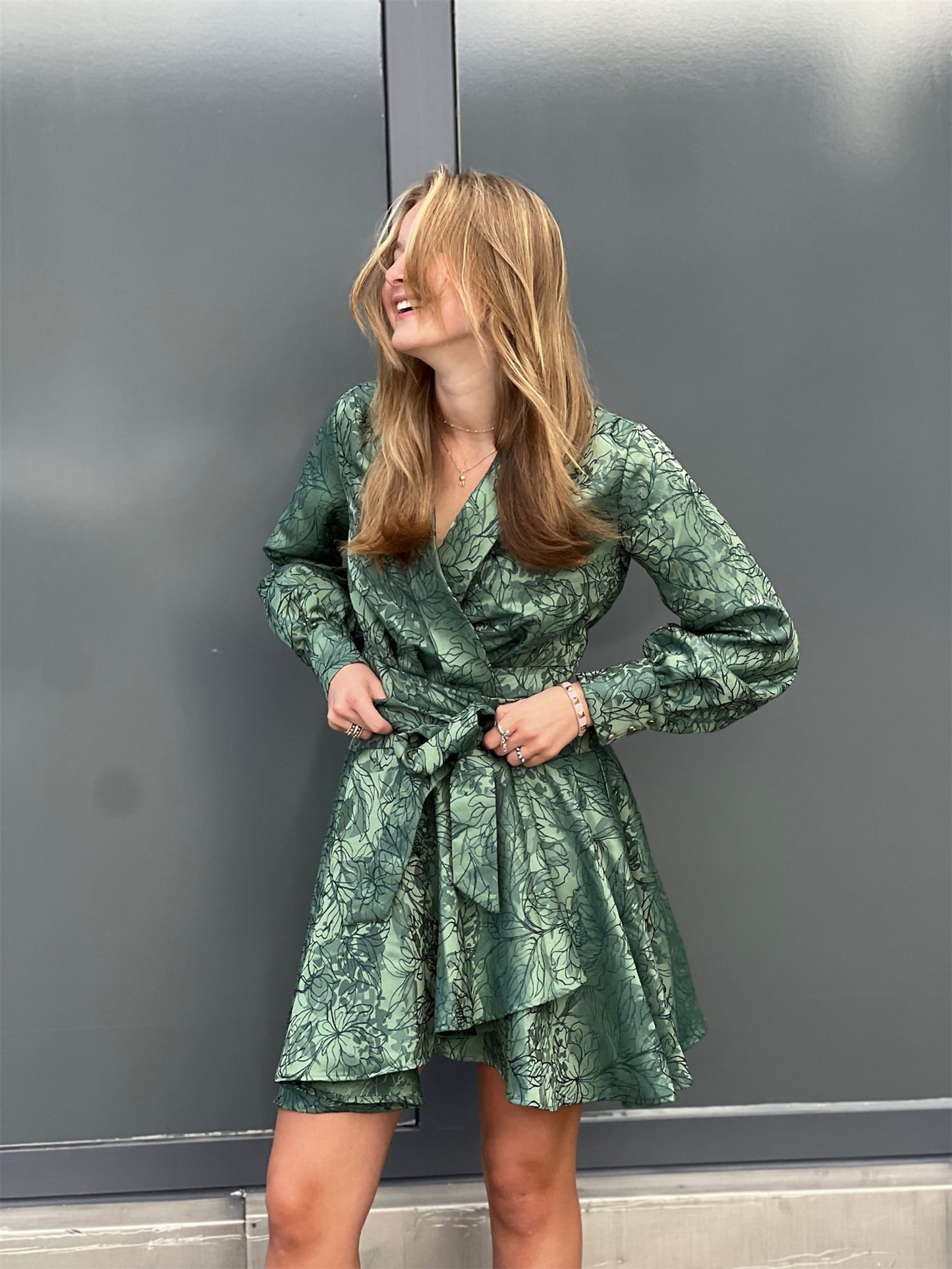 Iza Mini Dress - Green - at home