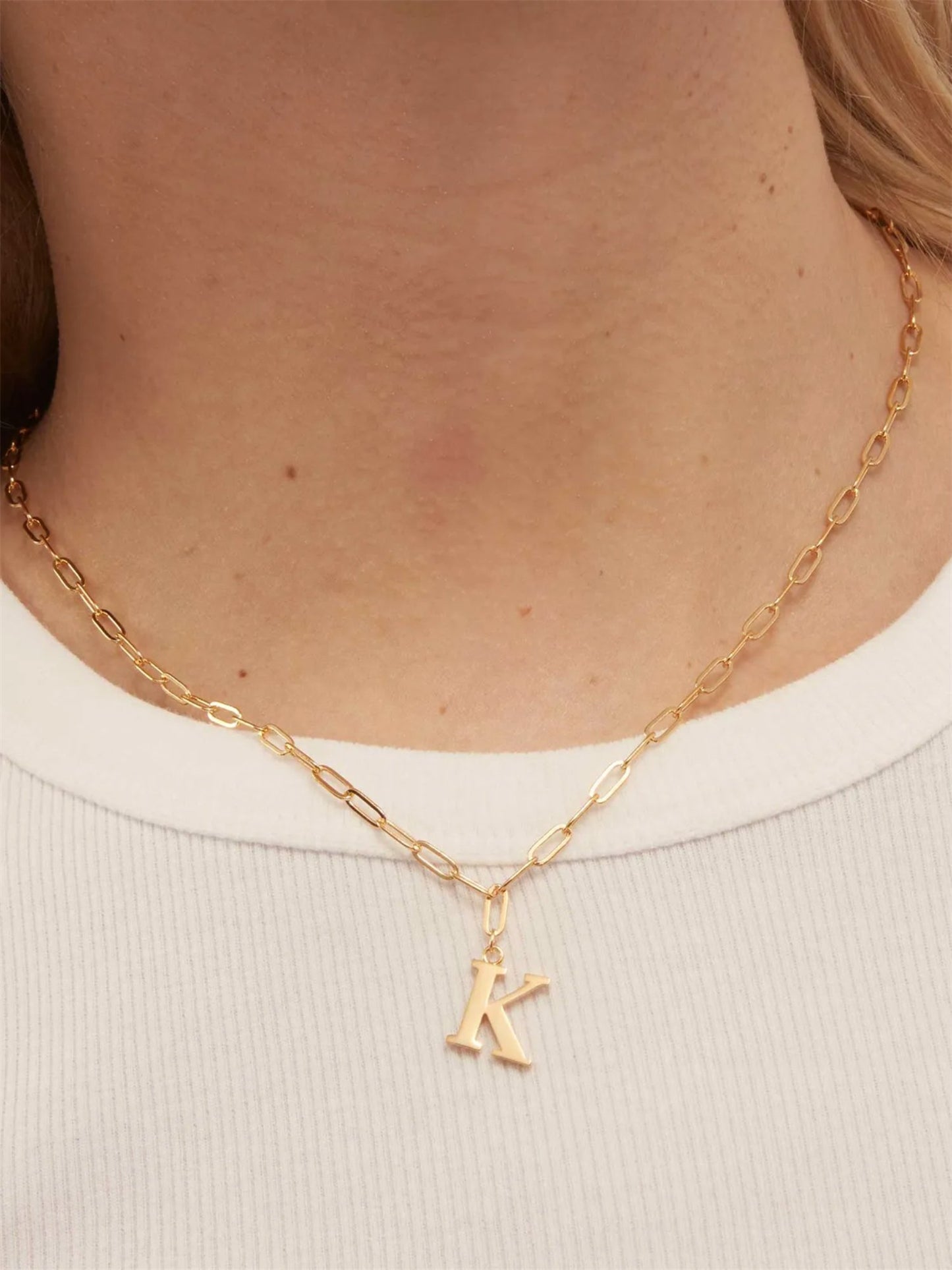Large Letter Necklace On Open Link Chain - Gold - at home