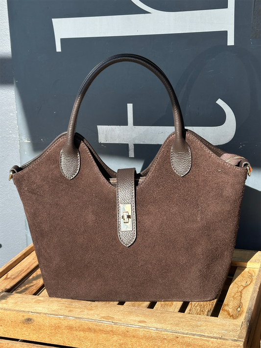 Suede Leather Tote Bag L - Dark Brown
