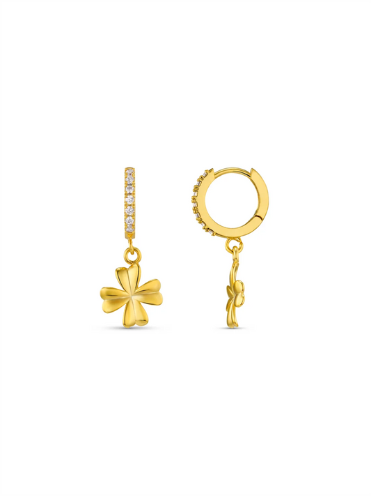 Lucky Clover Charm Pave Hoops