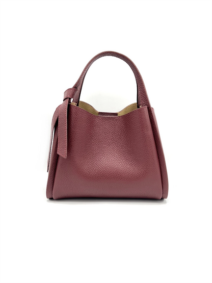 Genuine Leather Knot Handbag S - Bordeaux