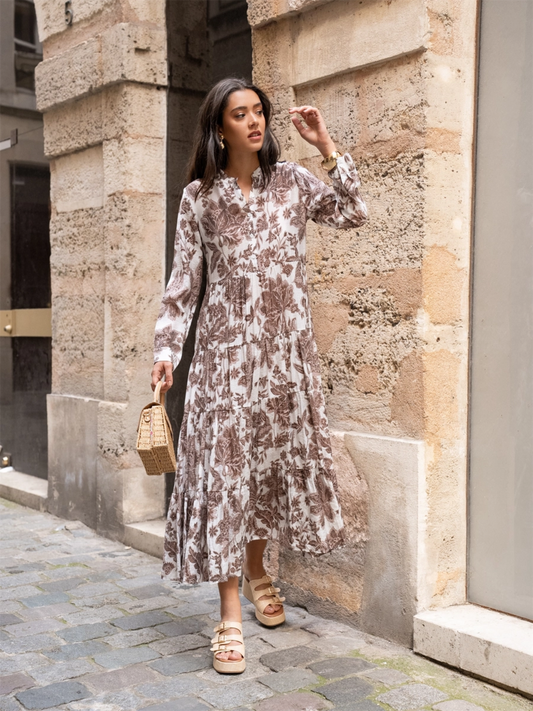 Marbella Silk Dress - Floral Choco
