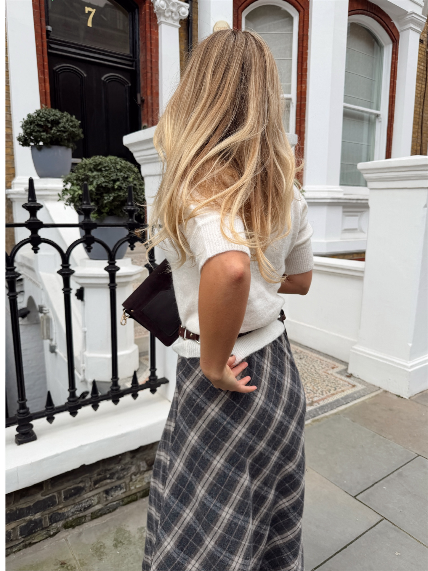 Check Skirt Long - Grey