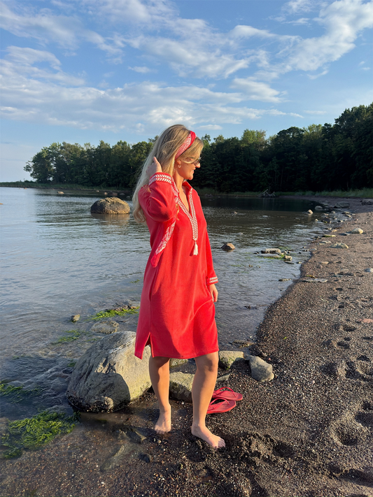 Kaftan Short Dress - Coral