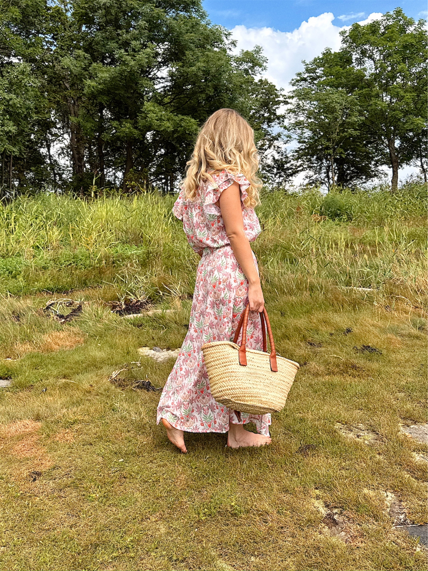 Smocking Skirt - Coral Leaf Print